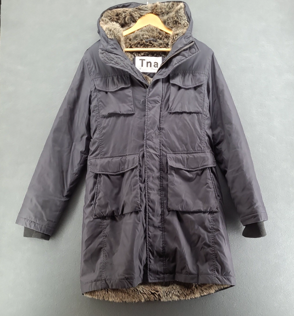 Tna Aritzia Avoriaz Bancroft Parka Jacket Black Faux Fur Hooded Coat Womens M